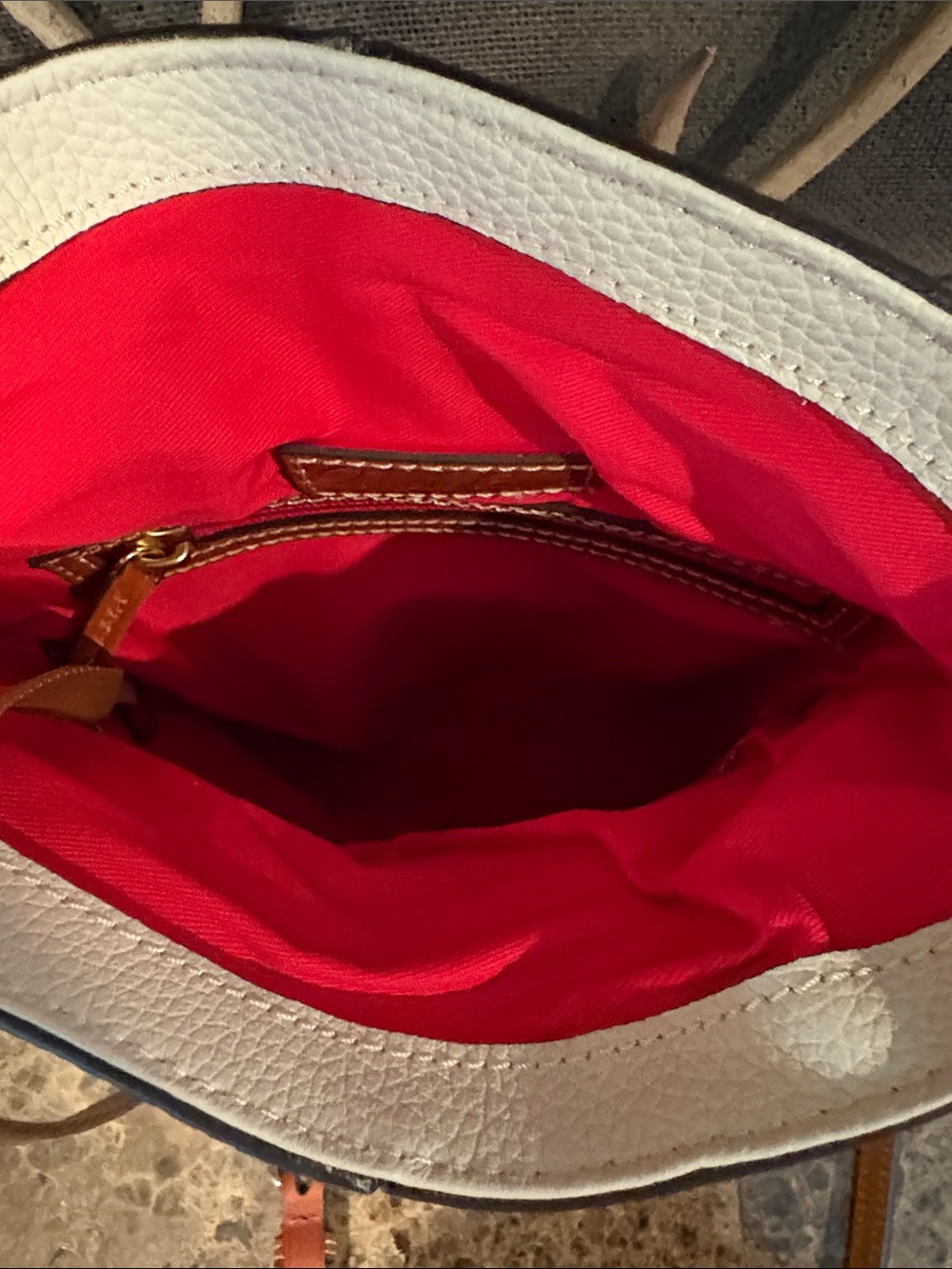 Dooney & Bourke Cream Leather Crossbody with Brown Trim and Toggle Closure - Picture 7 of 9